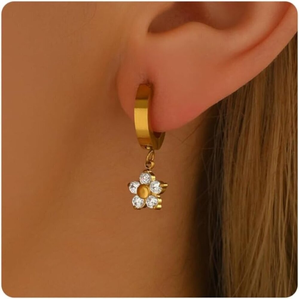 🆕 Women Gold Delicately Designed Earrings 18K Elegant Pearl Sunflower Jewelry